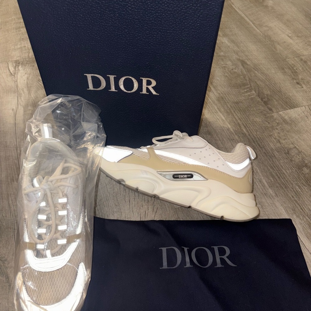 Dior Men's Beige and White B22 Sneakers